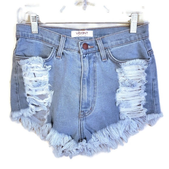Vibrant Pants - VIBRANT M.I.U Distressed High Waisted Shorts M
